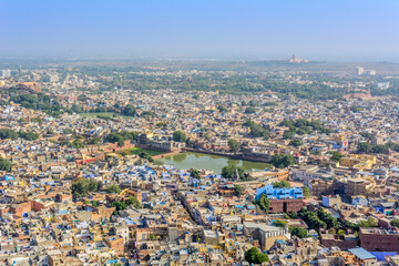 View of Blue city Jodhpur from Mehrangarh Fort, Jodhpur, Rajasthan, India .	