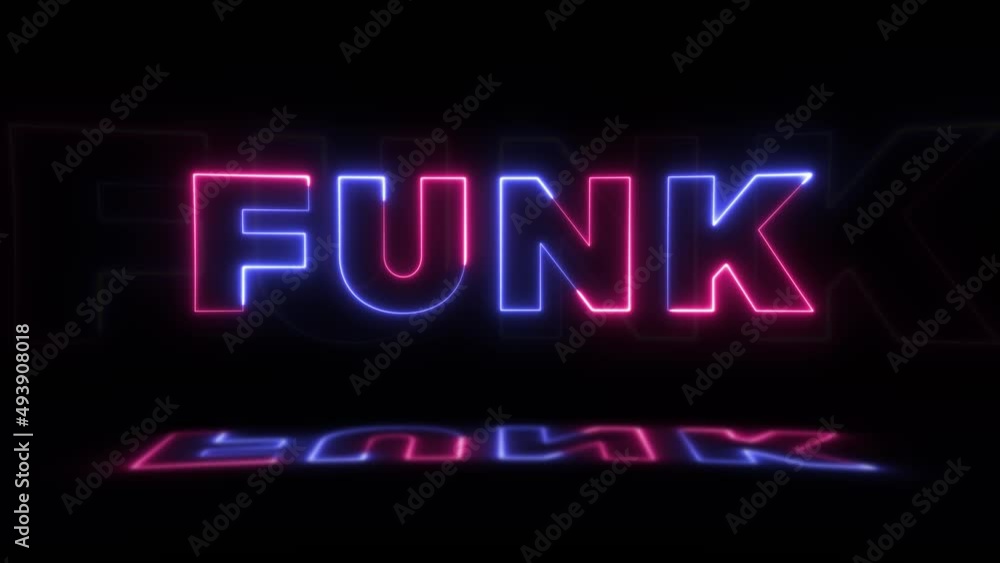 Aufkleber neon glowing word 'funk' on a black background with reflections on a floor. neon glow signs in seaml