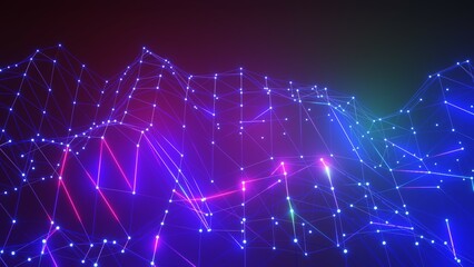 3D Rendering. Plexus Style. Abstract technology big data background concept, metaverse. Motion of digital data flow. The concept of science, space and biology