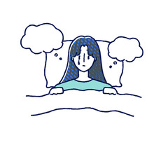夜眠れない女性　泣いている　手描き　イラスト