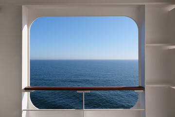 View from Bridge over Bow of legendary Cunard luxury ocean liner Queen Mary 2 cruise ship QM2 on...