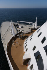 View from Bridge over Bow of legendary Cunard luxury ocean liner Queen Mary 2 cruise ship QM2 on...