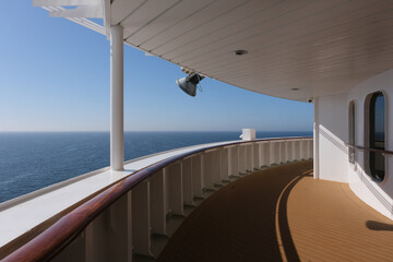 View from Bridge over Bow of legendary Cunard luxury ocean liner Queen Mary 2 cruise ship QM2 on...