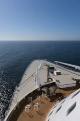 View from Bridge over Bow of legendary Cunard luxury ocean liner Queen Mary 2 cruise ship QM2 on...