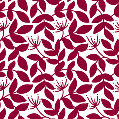 Fototapeta premium Seamless abstract pattern with branches and leaves on white background. Hand drawn vector illustration.