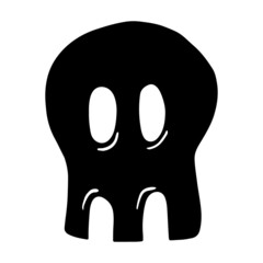Hand drawn cute black skull doodle icon