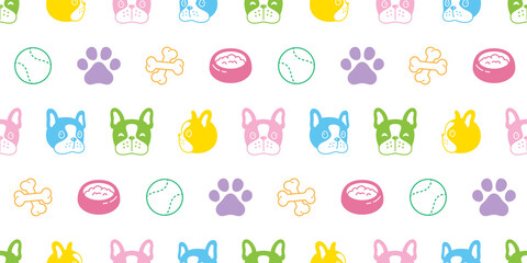 dog seamless pattern french bulldog vector footprint paw pet food bowl puppy breed character cartoon repeat wallpaper isolated tile background doodle illustration design clip art