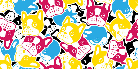 dog seamless pattern french bulldog vector footprint paw pet head puppy breed character cartoon repeat wallpaper isolated tile background doodle illustration design clip art