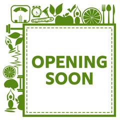 Opening Soon Green Health Concept Symbols Frame Corners 