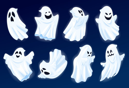 Collection good and evil flying ghosts vector flat shining mystery monsters Halloween characters