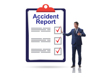 Filling in accident report in insurance concept
