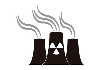 Icono negro de una central nuclear en fondo blanco.