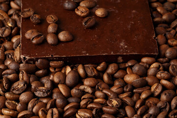 roasted coffee beans with black chocolate