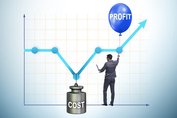 Chart with profit and cost and businessman