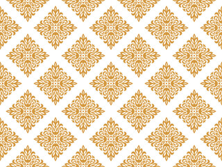 Floral pattern. Vintage wallpaper in the Baroque style. Seamless vector background. White and gold ornament for fabric, wallpaper, packaging. Ornate Damask flower ornament