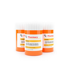 Pharmacy bottles. 3d rendering illustration on white background.