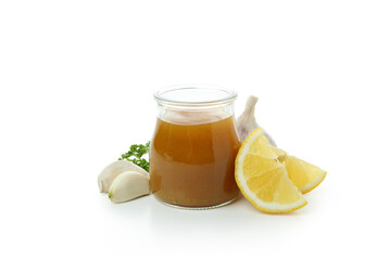Mustard honey sauce isolated on white background