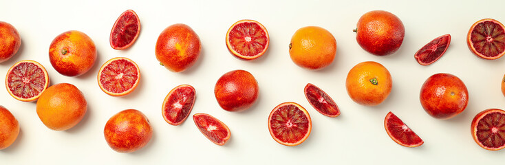 Concept of citrus with red orange, top view