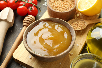 Concept of tasty food with sauce, close up