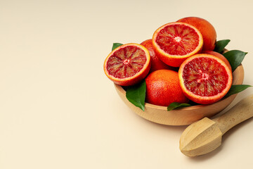 Concept of citrus with red orange, space for text