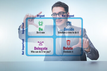 Businessman using eisenhower matrix for his priorities