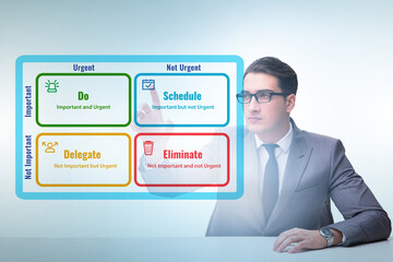Businessman using eisenhower matrix for his priorities
