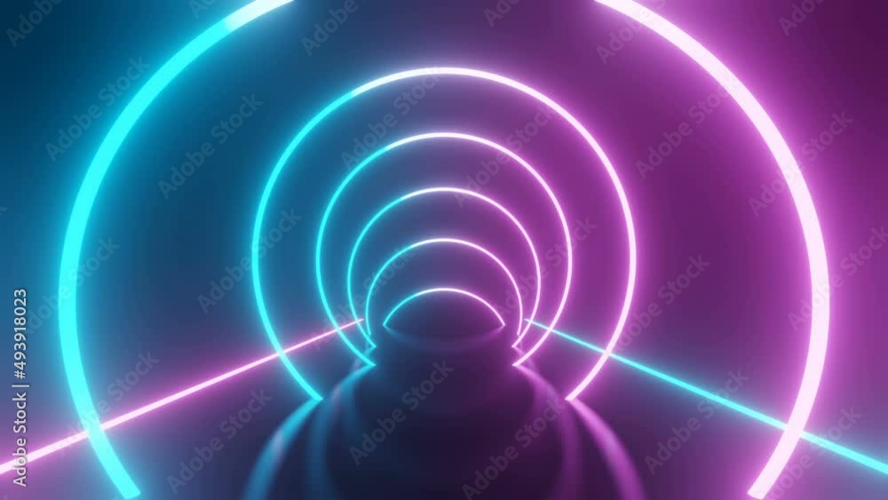 Wall mural futuristic neon laser light tunnel. neon light abstract background
