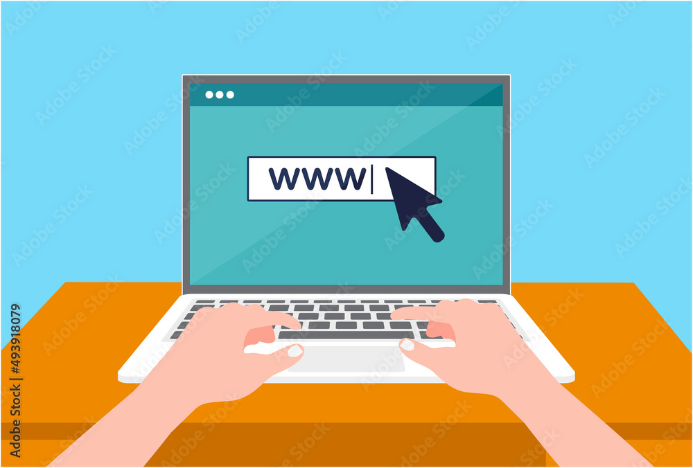 Poster man use laptop for web surfing. social media network concept with laptop and network icons set. man 