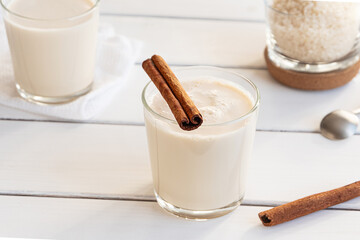 Homemade orchata served with cinnamon