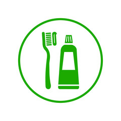 Dental, toothbrush, toothpaste icon. Green vector sketch.