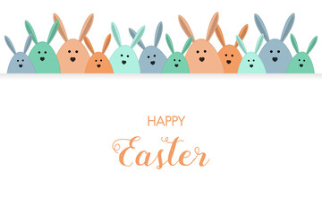 Colourful greeting card with Easter rabbits. Vector