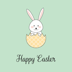 Colourful Easter card with bunny and wishes. Vector