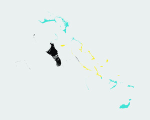 The Bahamas Map Flag. Map of The Bahamas with country flag isolated on white background. Vector illustration.