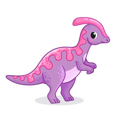 Vector illustration with dinosaur Parasaurolophus. Cute dinosaur in cartoon style.