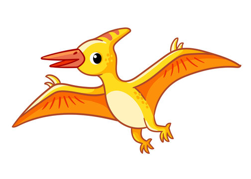 Vector illustration with Pteranodon. Cute dinosaur pterodactyl in cartoon style.