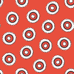 Fototapeta premium Seamless pattern with geometric aboriginal ornament. Ethnic tribal rounded color background. Afican, australian motiph. Dots painting. Vector illustration, template design for cloth, card, fabric