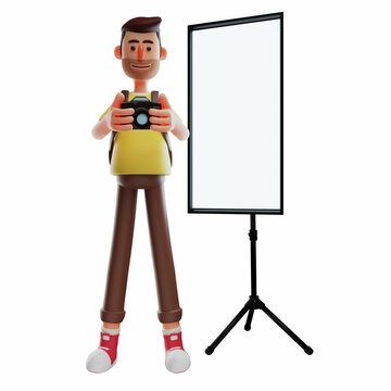 3D Photographer Cartoon Character with his equipment