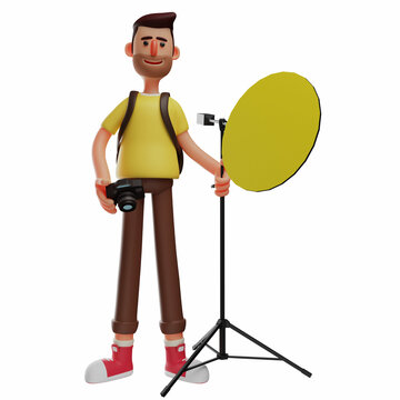 3D Photographer Cartoon Character holding his tool