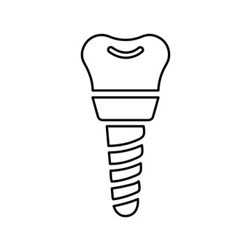 Dental, screw, tooth outline icon. Line vector design.