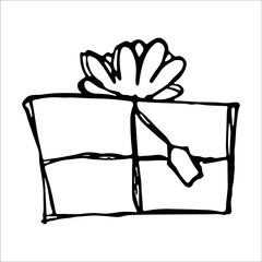 Hand drawn gift illustration isolated on a white background. Birthday present clipart. Holiday doodle.