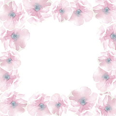 Fototapeta premium Watercolor frame with simple pink flowers anemones for wedding card