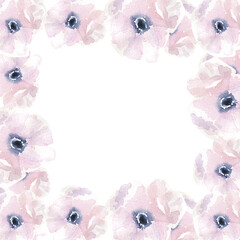 Watercolor frame with simple pink flowers anemones for wedding card