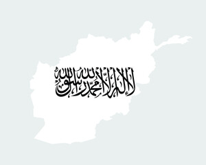 Afghan Map Flag. Map of the Islamic Emirate of Afghanistan with taliban flag. Vector illustration.