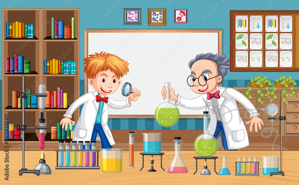 Canvas Prints laboratory scene with scientist cartoon character