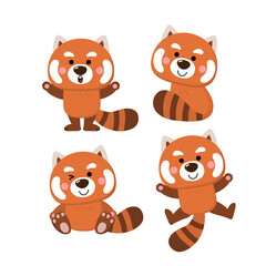 cute red panda set. Animal wildlife cartoon character. -vector