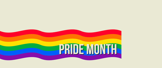 Pride Month banner with Pride Flag. LGBTQ Rainbow flag with Pride Month