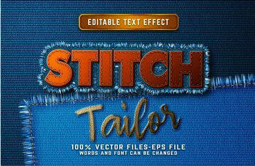Fotobehang stitch tailor 3d realistic text effect premium vectors © AFahrur