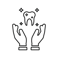 Hands, hold, tooth dental line icon. Outline vector.