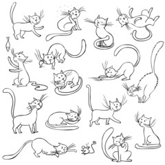 Funny cats collection in black contour