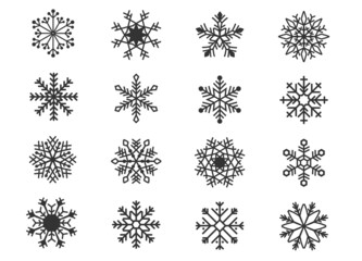 Big set of design holiday snowflakes isolate on blue background. Vector illustration. 